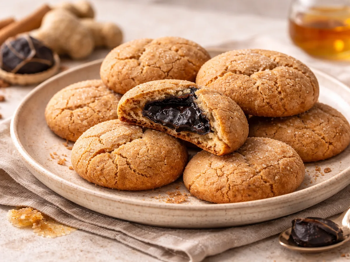 Biscuits au gingembre avec un cœur fondant d'ail noir
