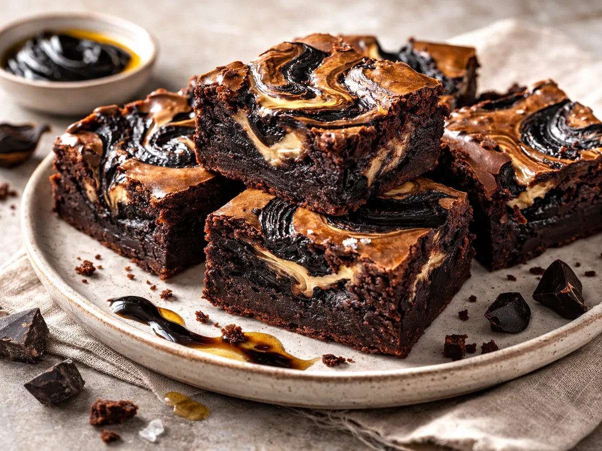 Brownies au chocolat et marbrure d'ail noir