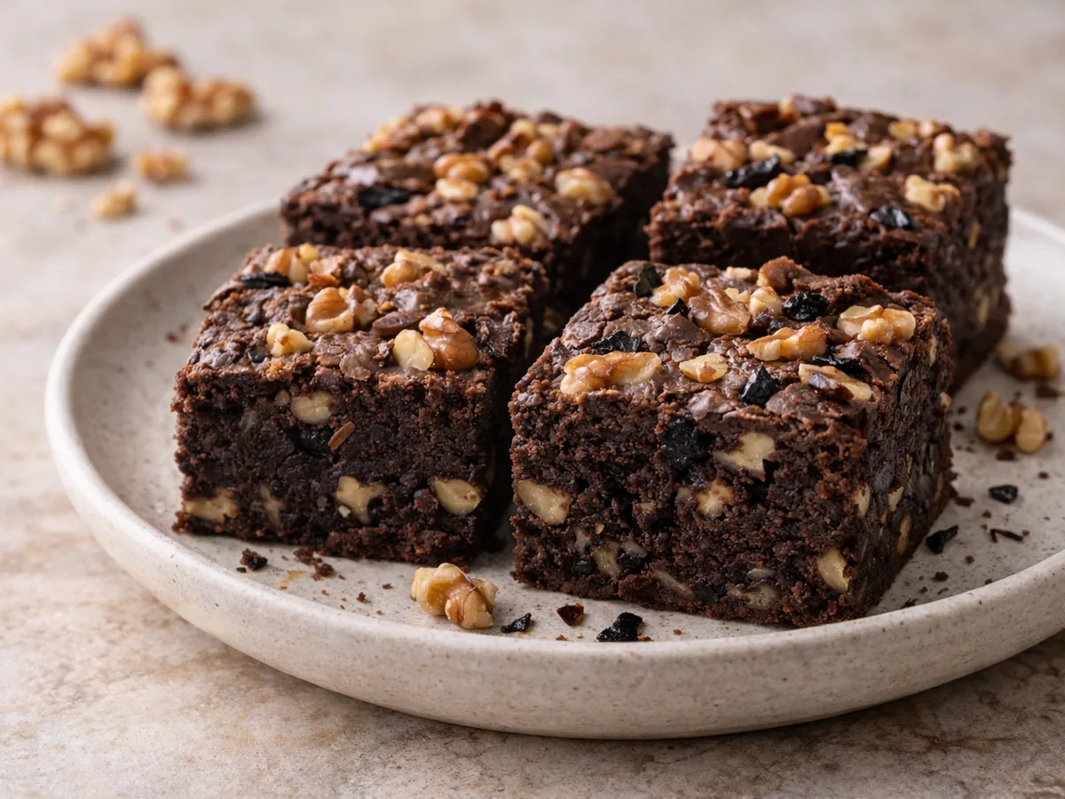 Brownies aux noix avec une touche subtile d'ail noir