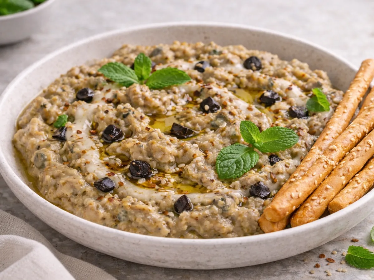 Caviar d'aubergine à l'ail noir et tahini