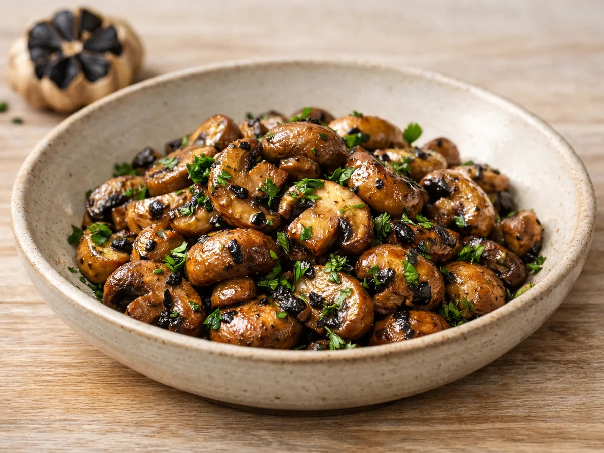 Champignons sautés à l'ail noir et persil