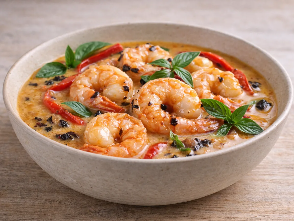 Curry thaï de crevettes à l'ail noir
