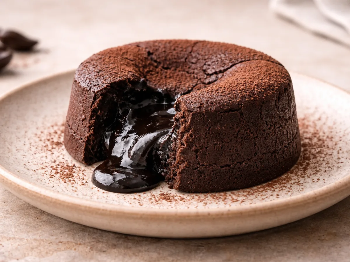 Fondant au chocolat avec un centre coulant à l'ail noir