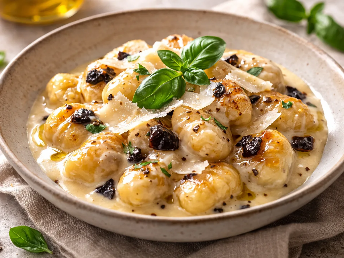 Gnocchis maison à la crème de parmesan et ail noir