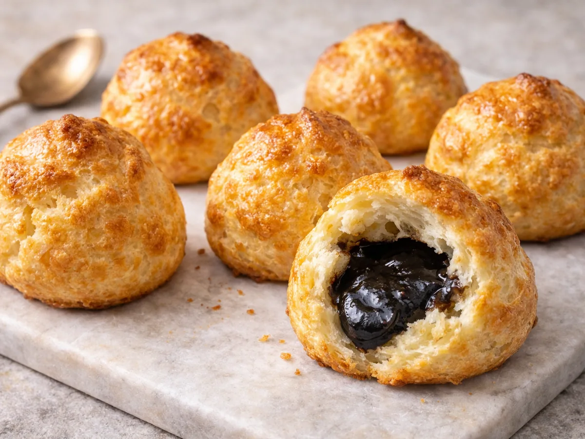 Gougères au comté et crème d'ail noir