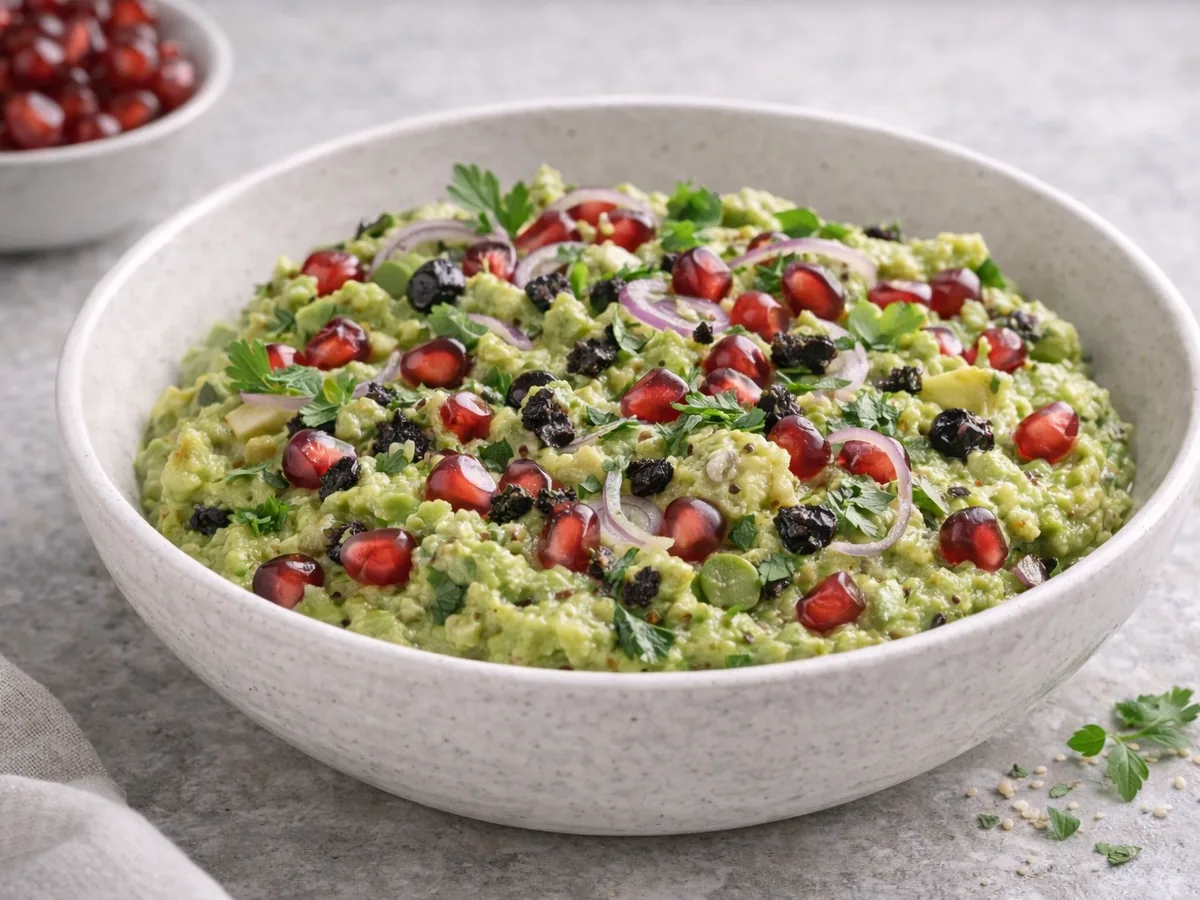 Guacamole revisité à l'ail noir et grenade