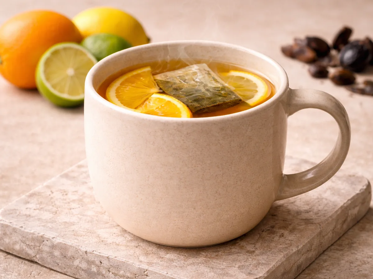 Infusion d'agrumes relevée par l'ail noir