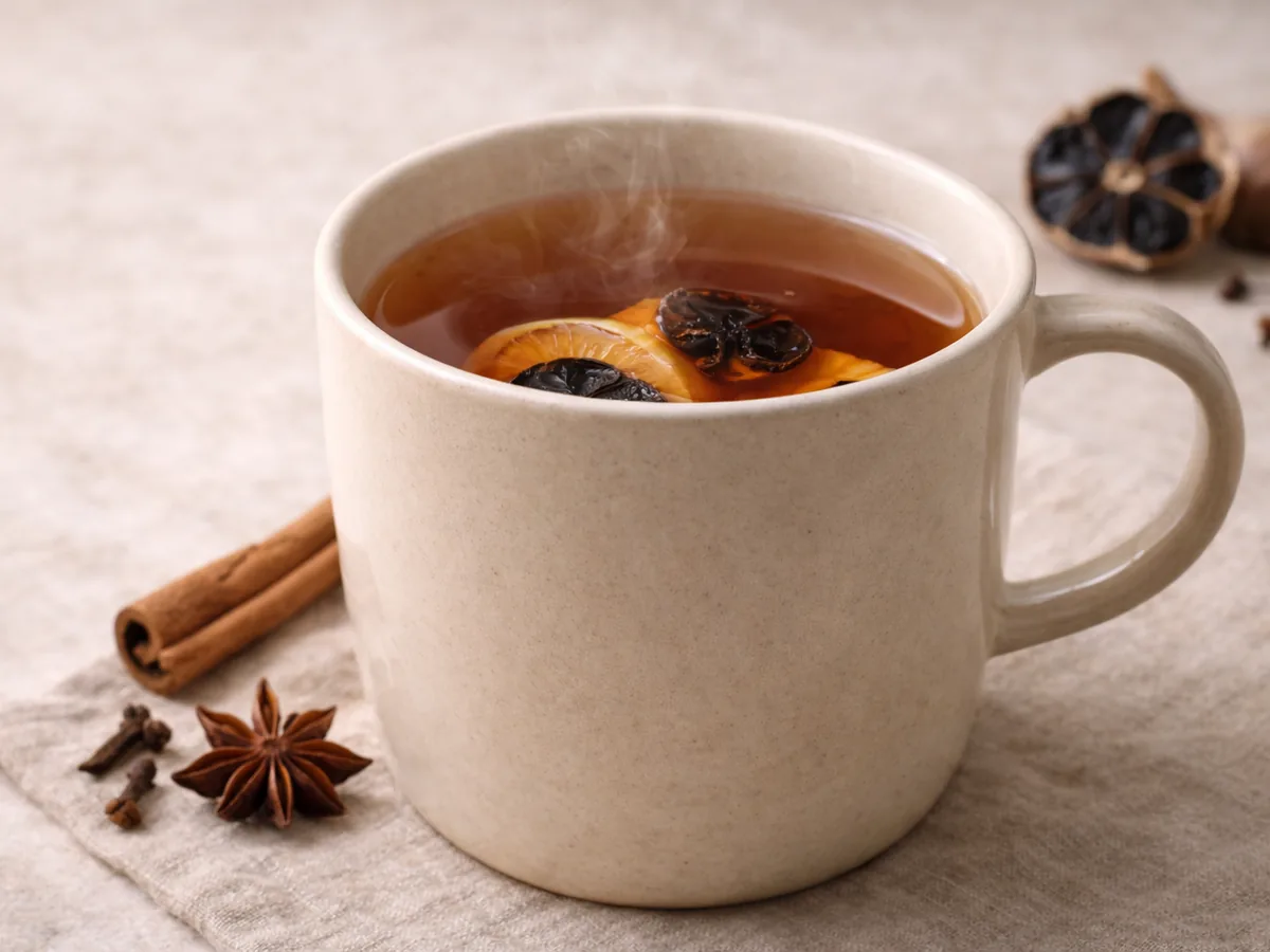 Jus de pomme chaud à l'ail noir