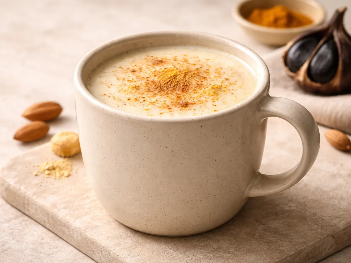 Lait d'amande épicé à l'ail noir