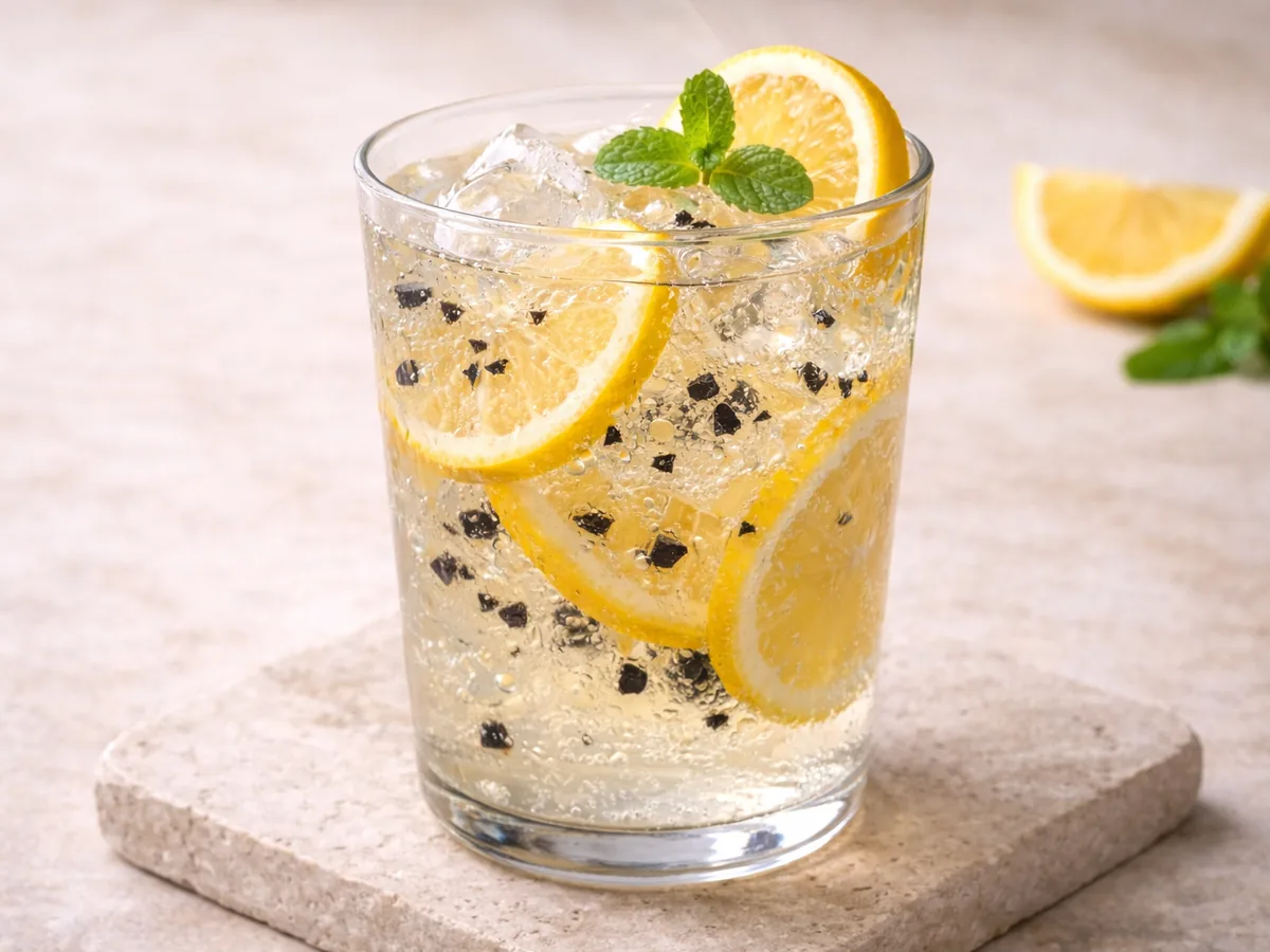 Limonade pétillante à l'ail noir