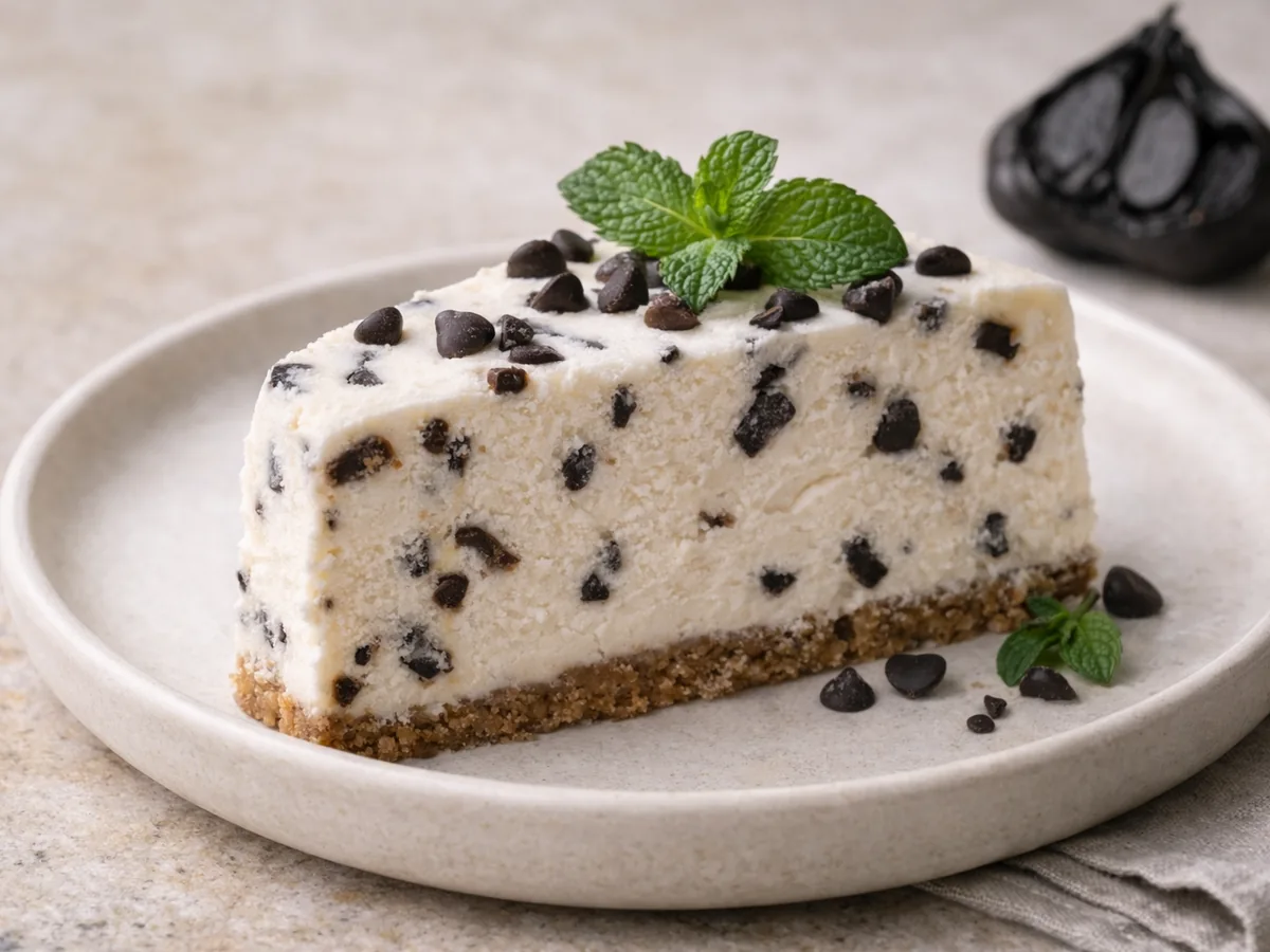 Parfait glacé à l'ail noir et pépites de chocolat noir