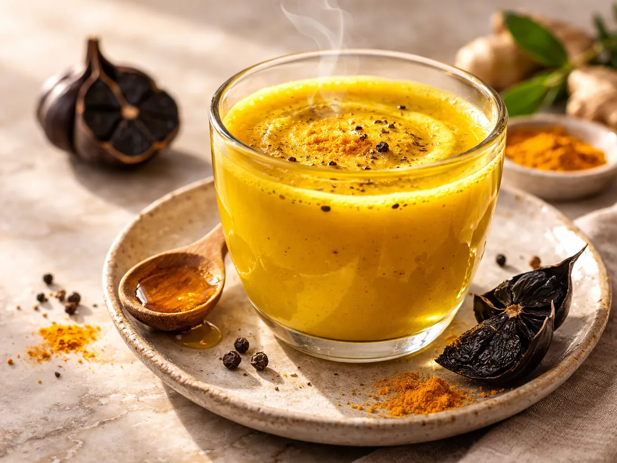 Potion Tonifiante à l'Ail Noir, Curcuma et Poivre Noir