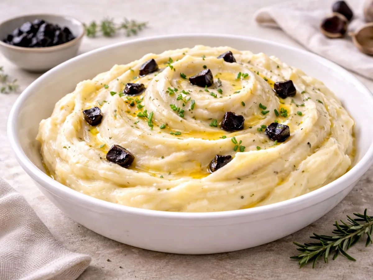 Purée de pommes de terre crémeuse à l'ail noir