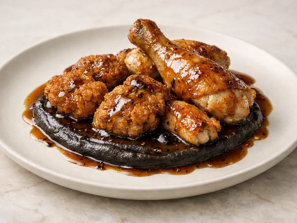 Ris de veau croustillants sur purée d'ail noir