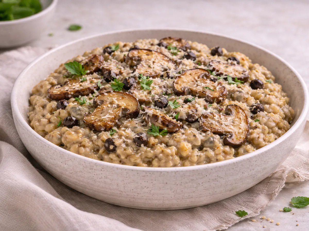 Risotto forestier aux cèpes et éclats d'ail noir