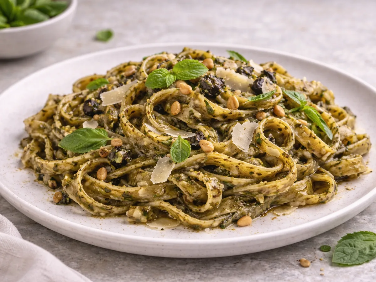 Tagliatelles fraîches au pesto d'ail noir