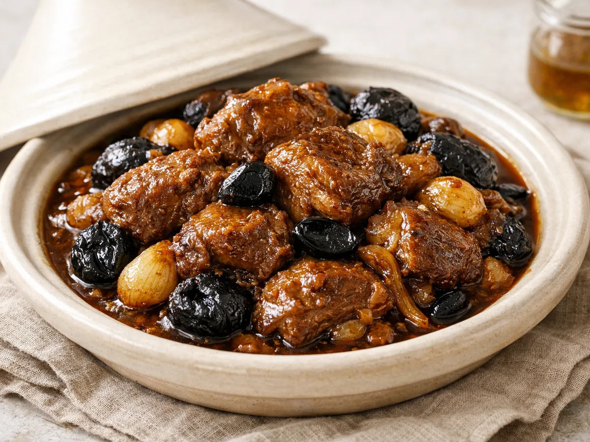 Tajine d'agneau aux pruneaux et ail noir