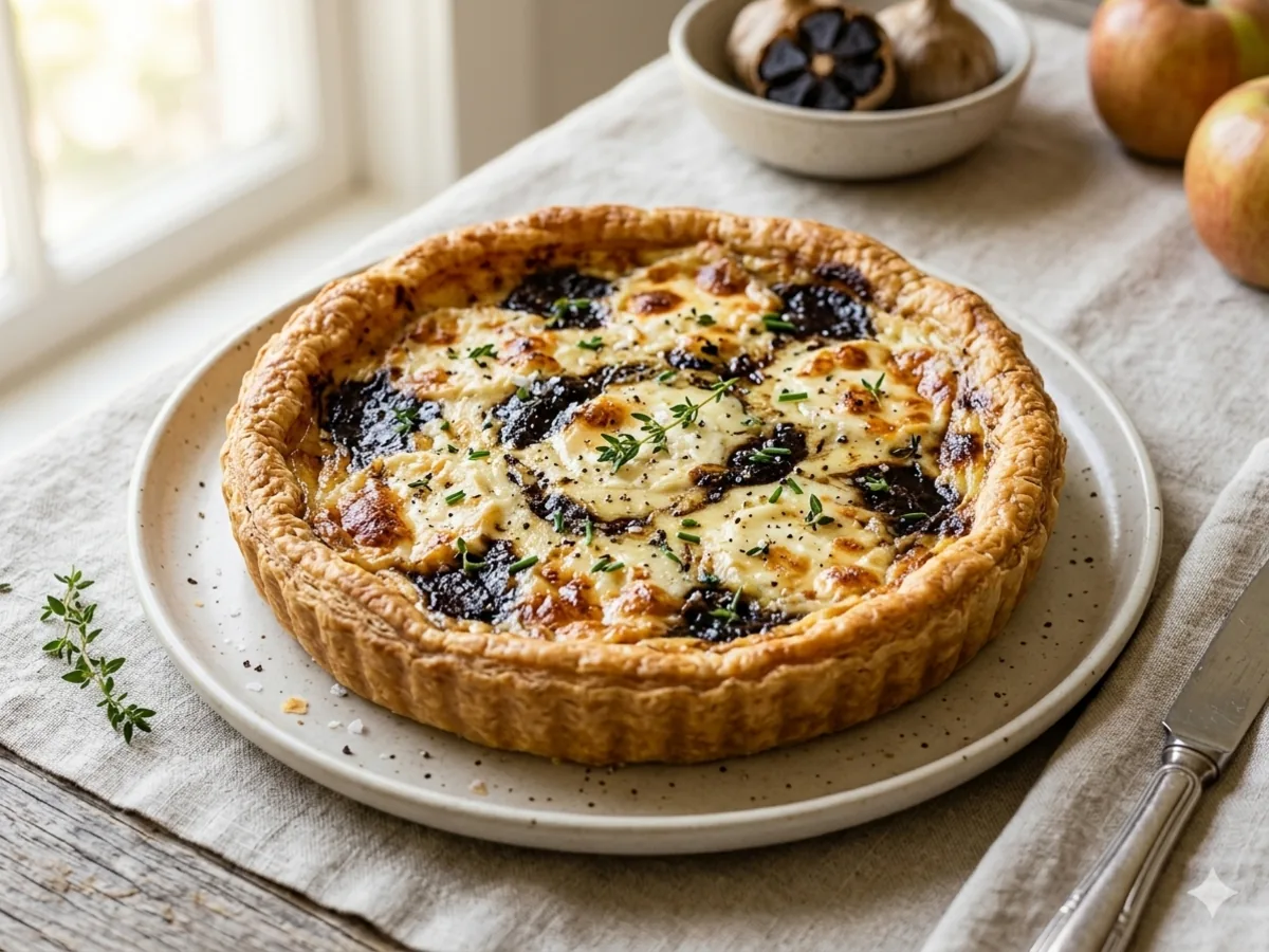 Tarte à la Moutarde Douce d'Ail Noir et fromage de chèvre