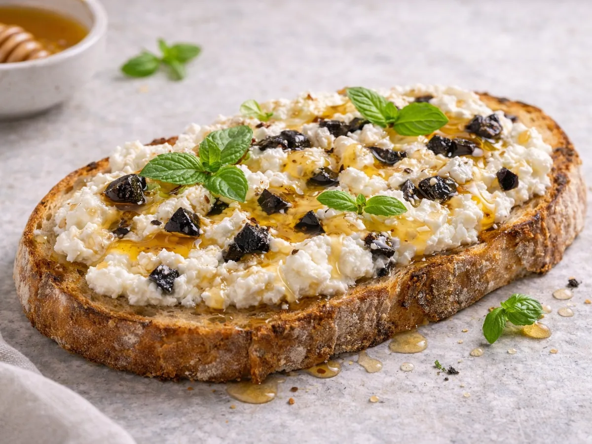 Tartine de ricotta, miel et ail noir