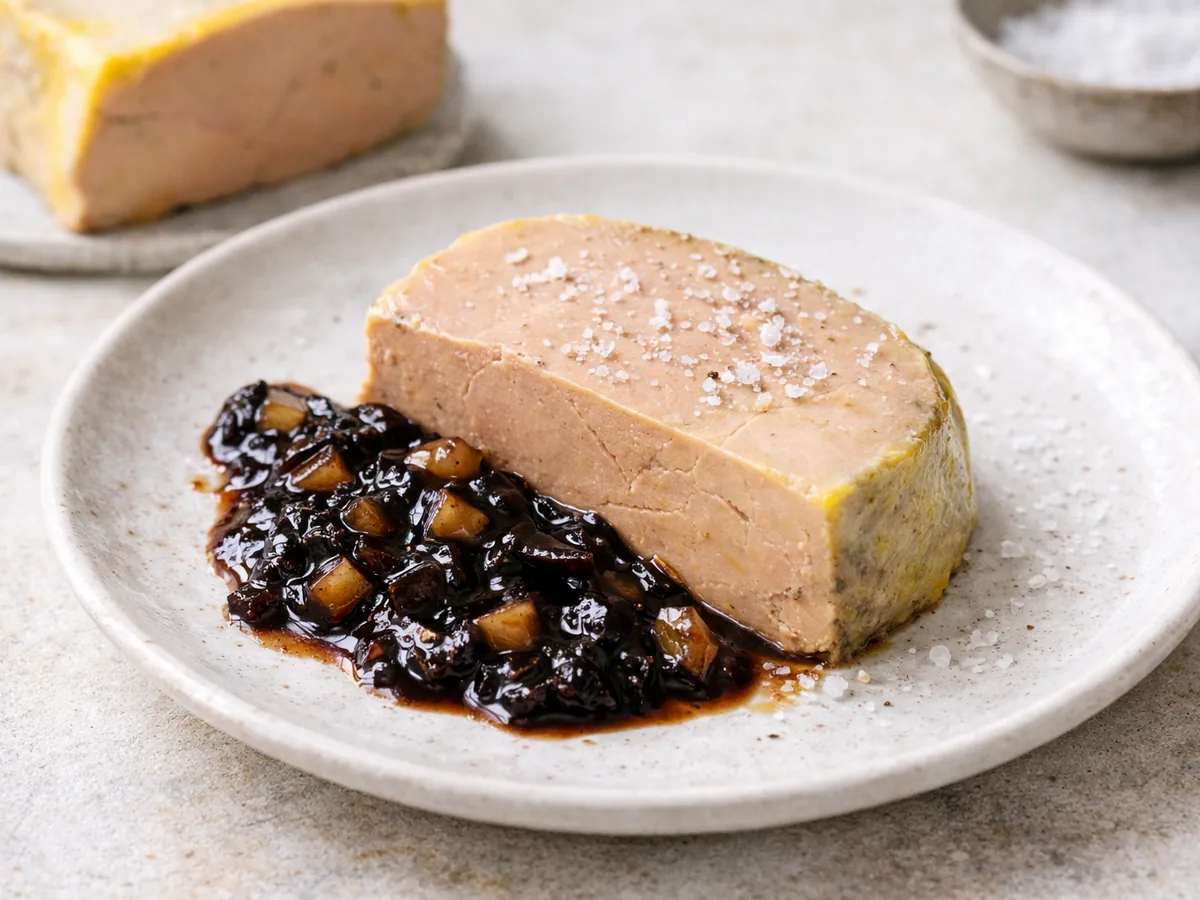 Terrine de foie gras au chutney d'ail noir