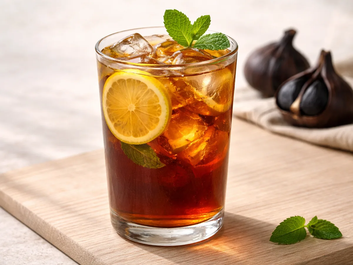 Thé glacé infusé à l'ail noir