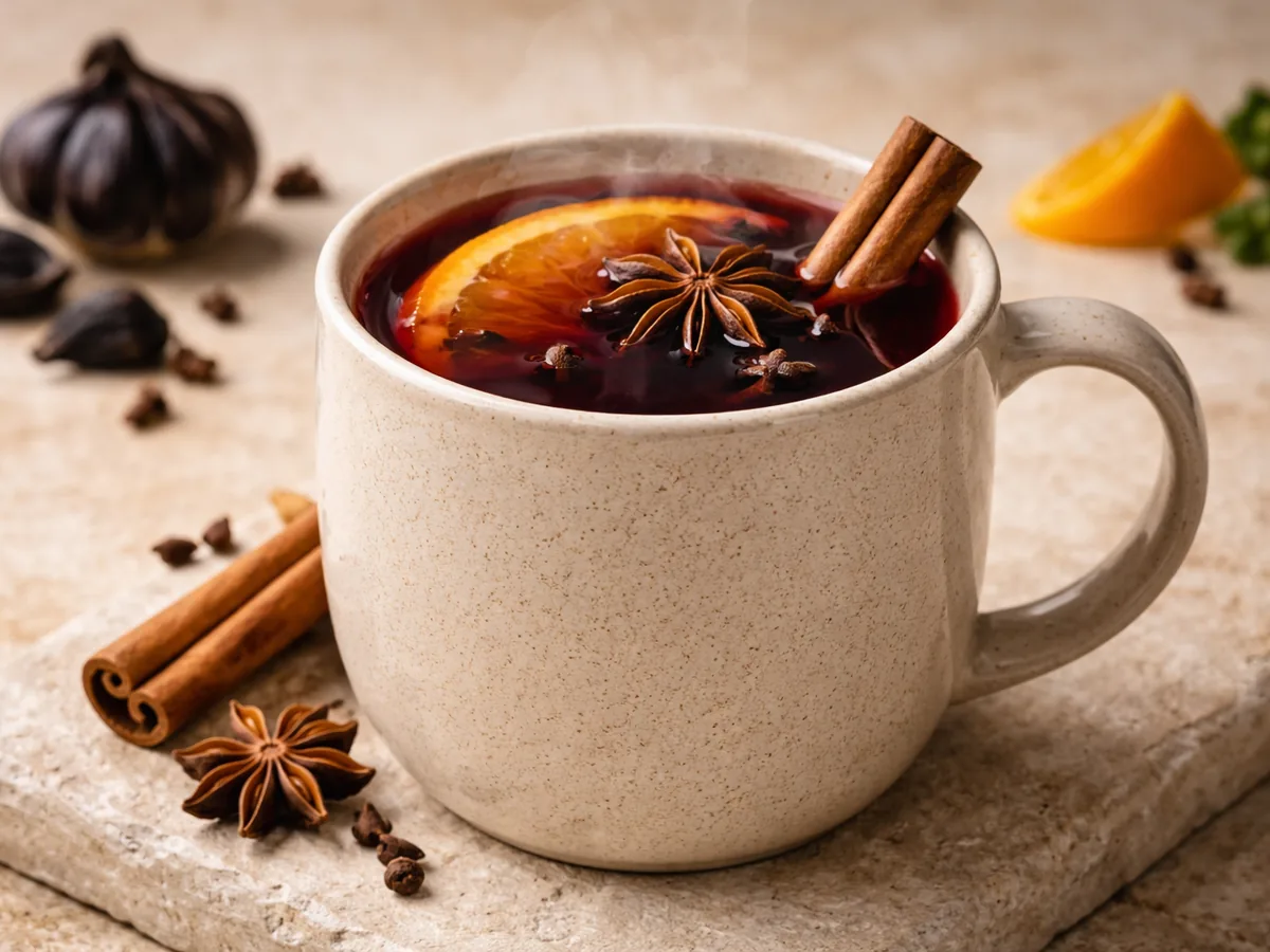Vin chaud revisité à l'ail noir